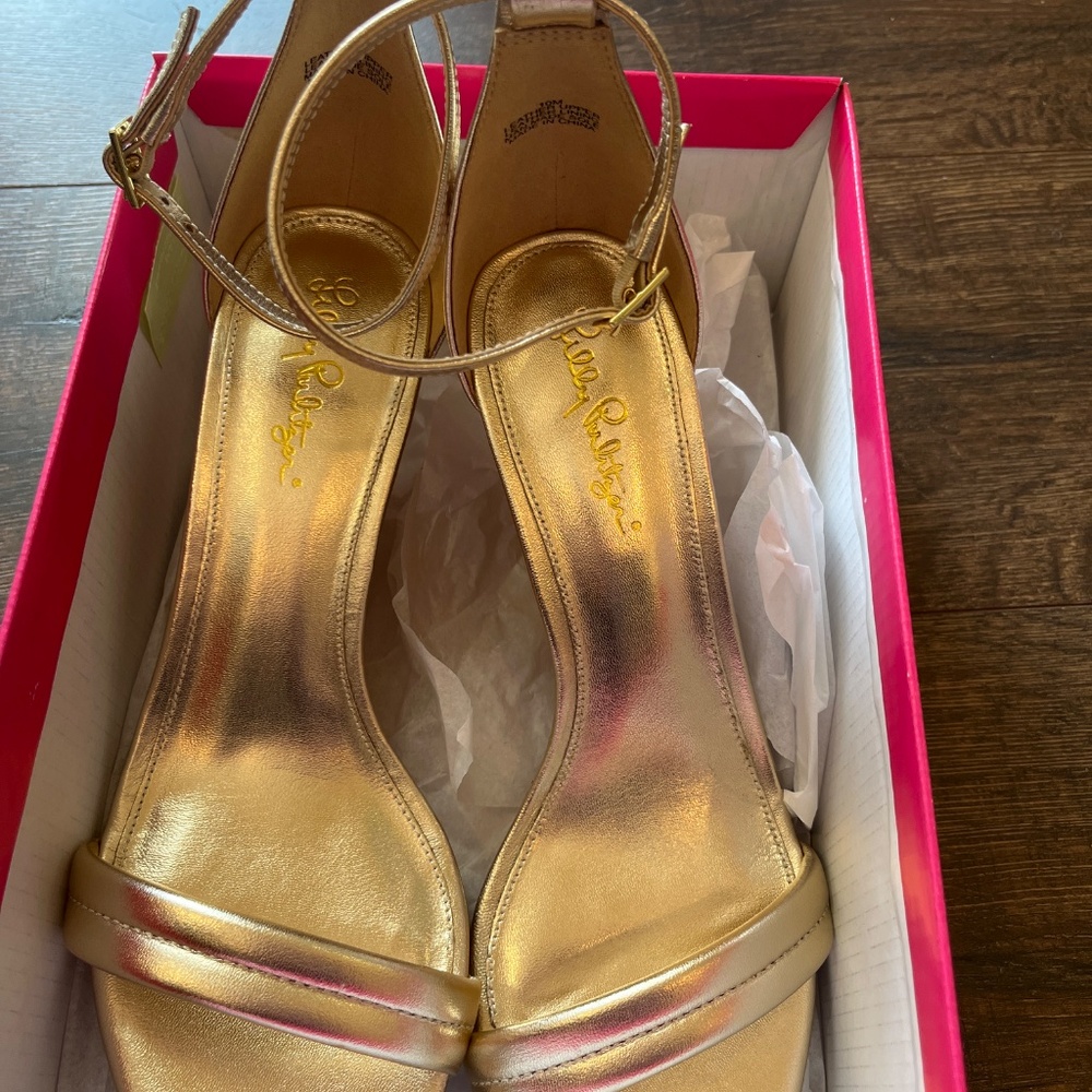 Lilly Pulitzer Jenna Wedge-Gold-Size 10 - Picture 3 of 6